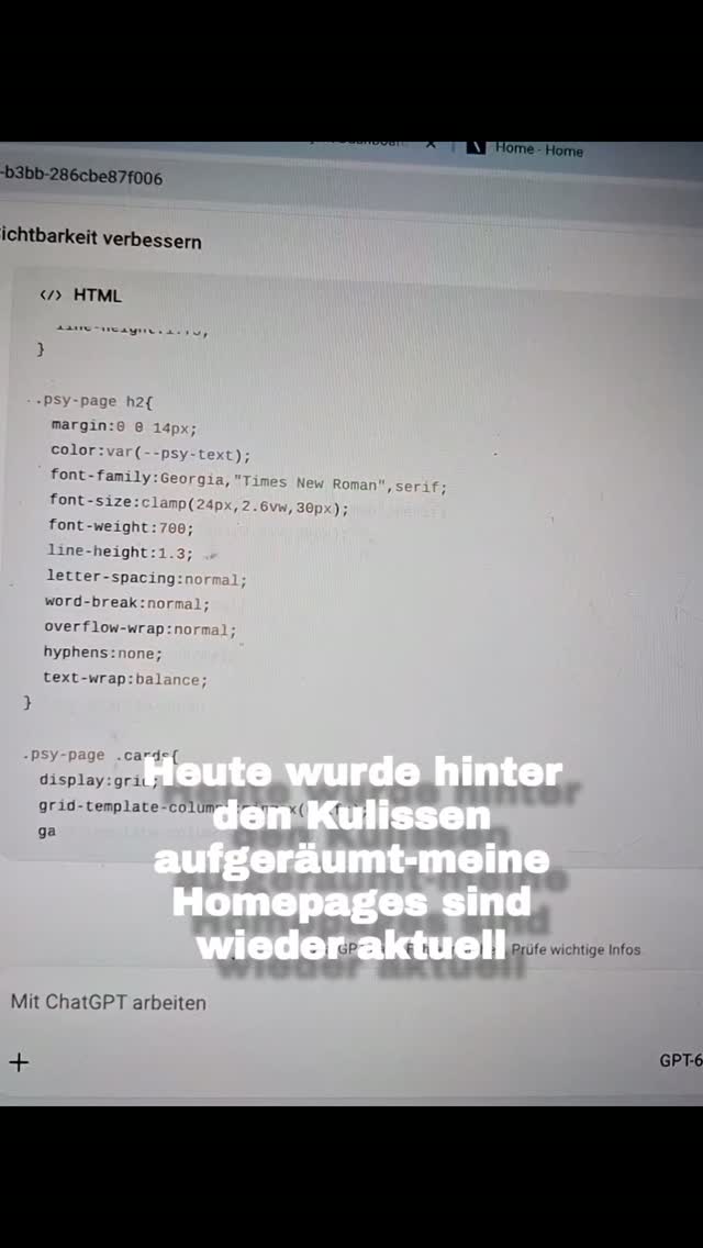 Heute ging’s mal nicht auf den Berg, sondern an die Homepages. ??️

Texte überarbeitet, Angebote aktualisiert und mit KI-Unterstützung am HTML-Code geschraubt. Im Video gibt’s einen kleinen Blick hinter die Kulissen. ?

Auf bergreiz.de und heilprakti