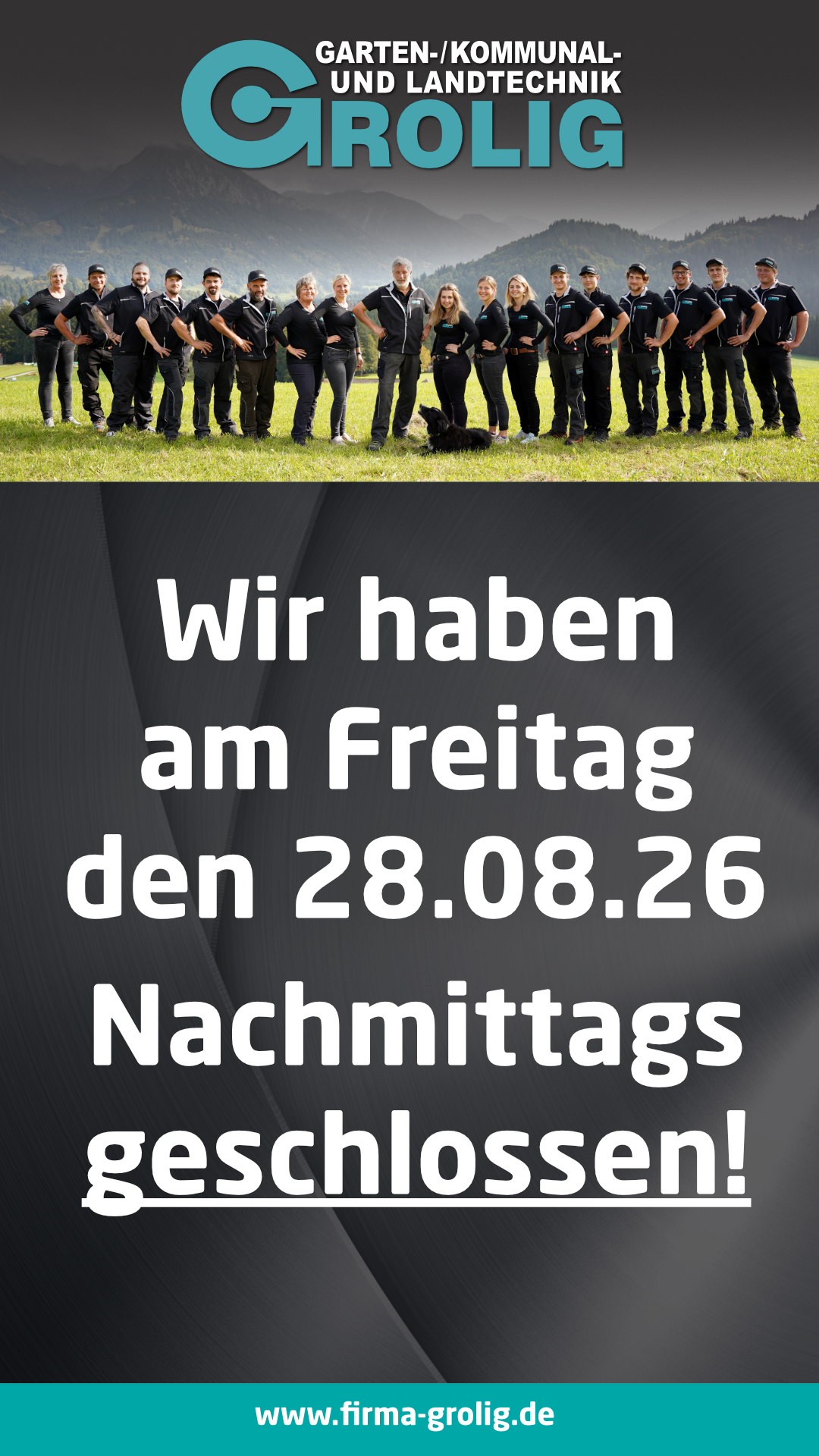 Freitag Nachmittag geschlossen! 