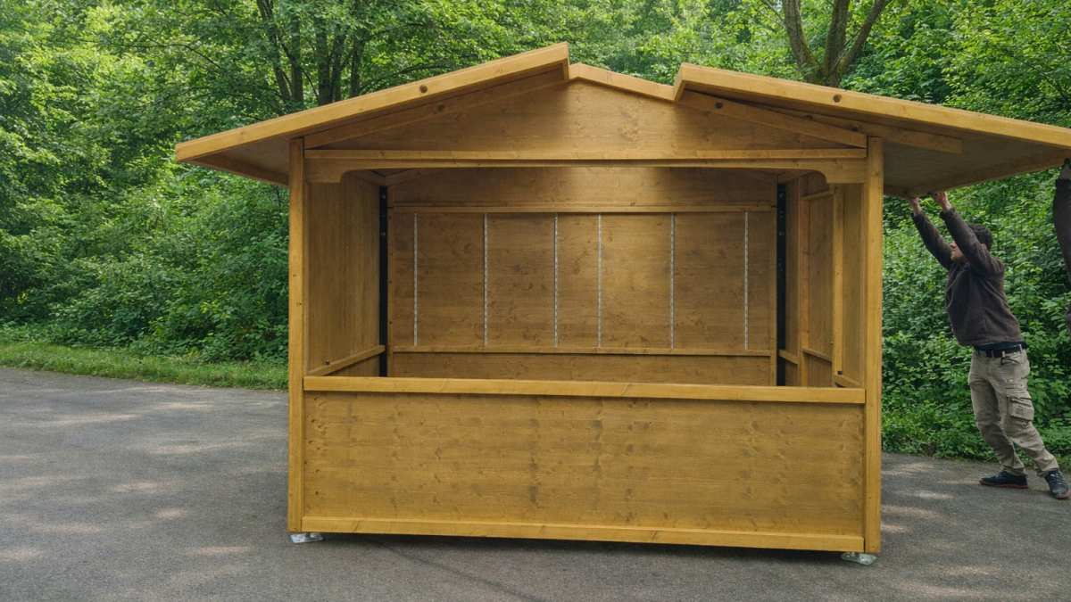 Das Dach der Klickhütte wird montiert